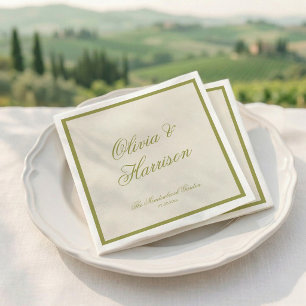 Olive Green Calligraphy Classic Wedding Napkin