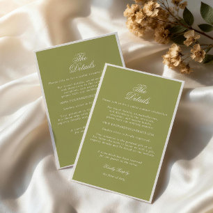 Olive Green Calligraphy Wedding Details Card