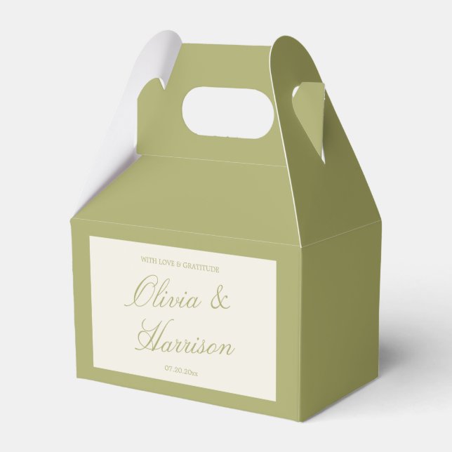 Olive Green Calligraphy Wedding Favour Box (Front Side)