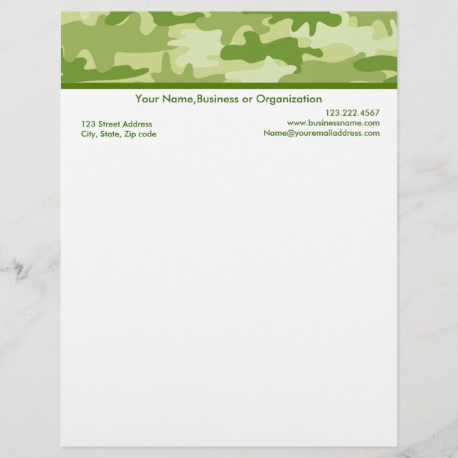 Olive Green Camouflage Custom Stationery (Front)