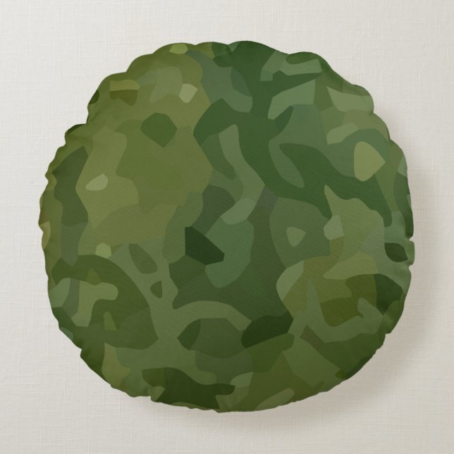 Olive Green Camouflage Pattern Round Cushion (Front)