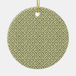 Olive Green Celtic Spiral Right Angle Lines Ceramic Tree Decoration