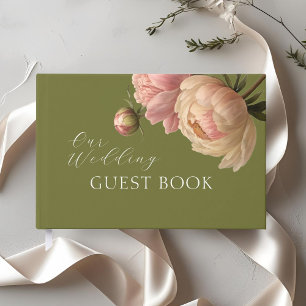 Olive Green Chic Blush Rose Wedding Guest Book
