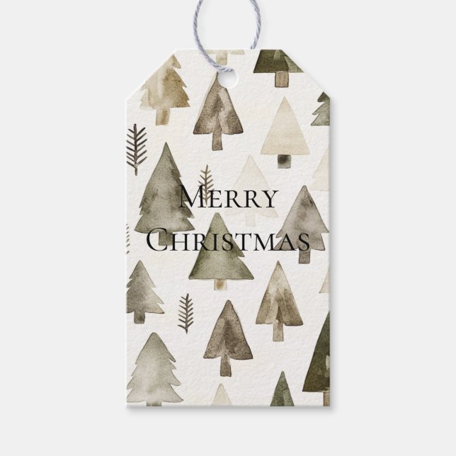 Olive Green Christmas Trees Gift Tags (Front)