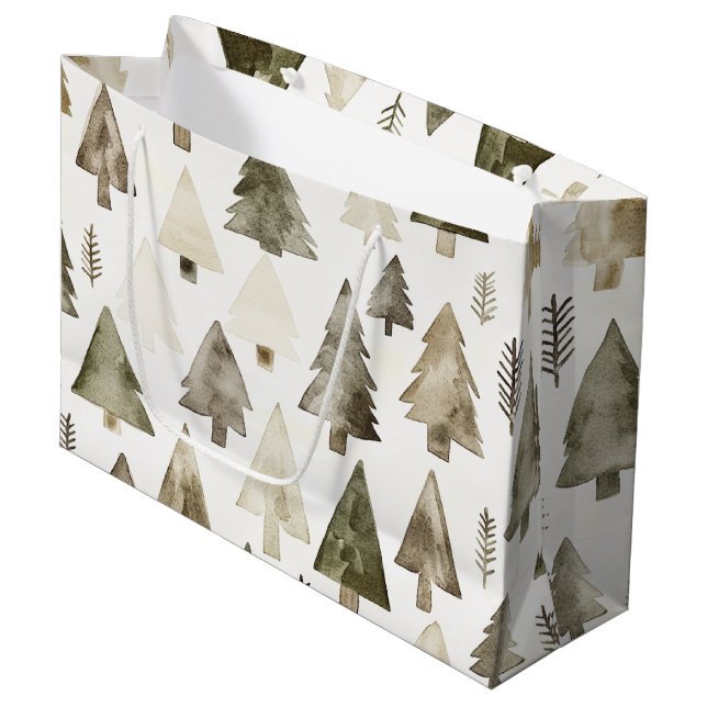 Olive Green Christmas Trees Large Gift Bag (Front Angled)