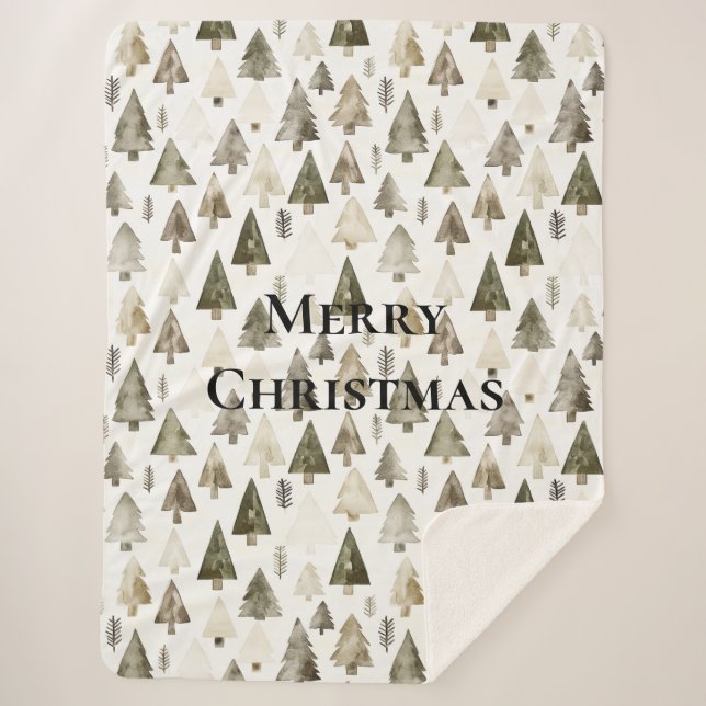 Olive Green Christmas Trees Sherpa Blanket (Front)