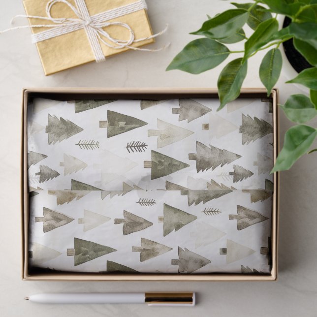 Olive Green Christmas Trees Tissue Paper (Gift)