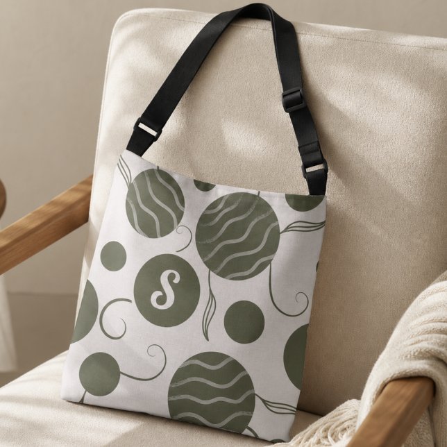 Olive Green Circles Monogram Crossbody Bag (Wavy circles, crisp contrast, and a splash of garden vibes, this bag’s ready for your next outing.)