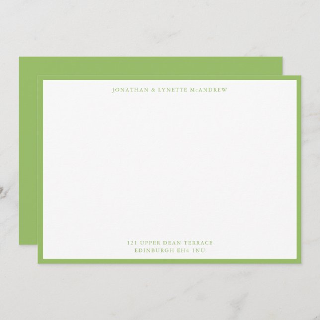 Olive Green Classic Border Flat Note Card (Front/Back)