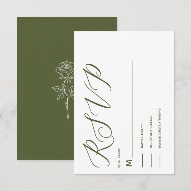 OLIVE GREEN CLASSIC  simple RSVP  CARD (Front/Back)