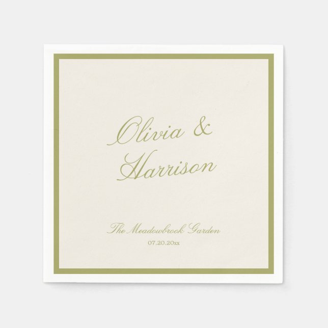 Olive Green Classic Wedding Napkin (Front)