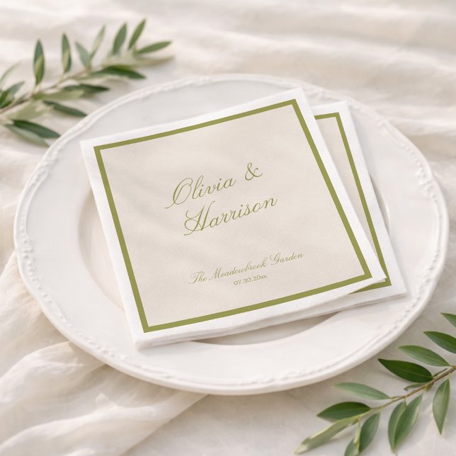 Olive Green Classic Wedding Napkin (Creator Uploaded)