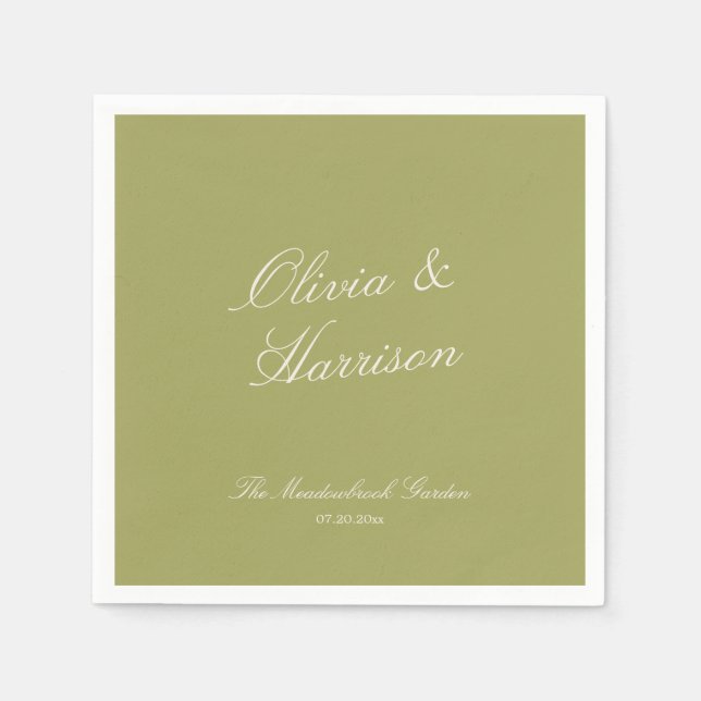 Olive Green Classic Wedding Napkins (Front)