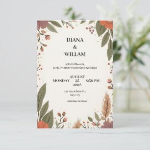 Olive green, clay red, and purple wedding invitati invitation