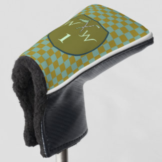 Olive Green & Cool Sage Chequered Monogram Golf Head Cover