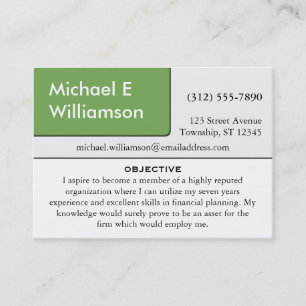 Olive Green Corner RESUME Business Cards