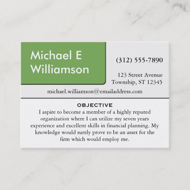 Olive Green Corner RESUME Business Cards (Front)