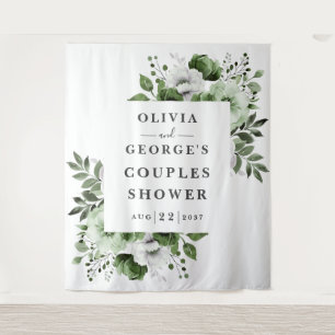 Olive Green Country Floral Couples Shower Backdrop Tapestry