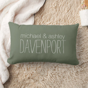 Olive Green Couple's Names / Newlywed Lumbar Cushion