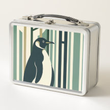 Olive Green Cream Penguin Illustration Forest