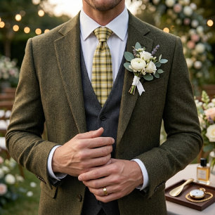 Olive Green Cream Plaid   Classic English Country  Tie