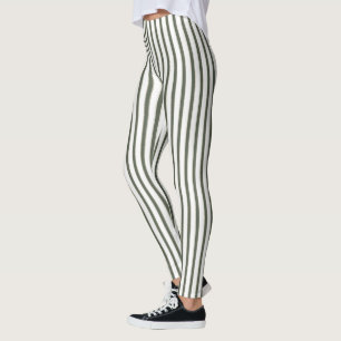 Olive Green Cream Stripes  Leggings
