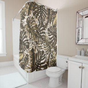 Olive Green &  Cream Tropical Palm Leaves Island Shower Curtain