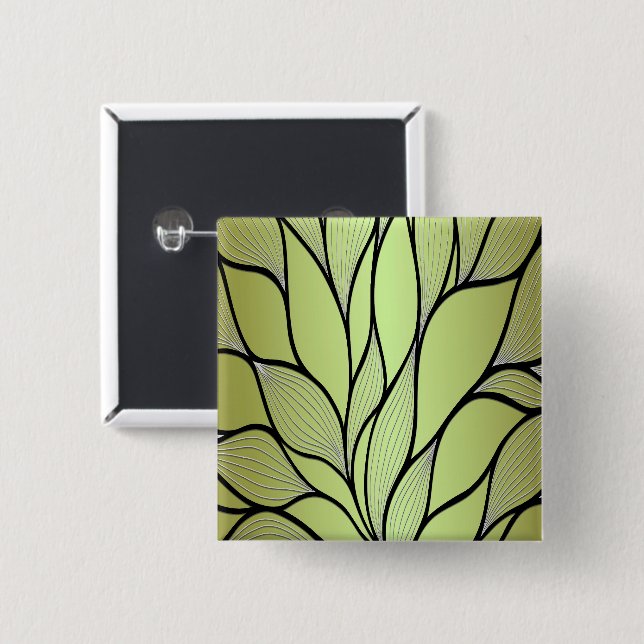 Olive Green Creative Leave Pattern  15 Cm Square Badge (Front & Back)