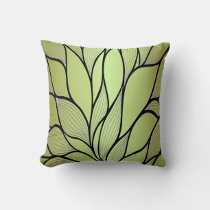 Olive Green Creative Leave Pattern  Cushion