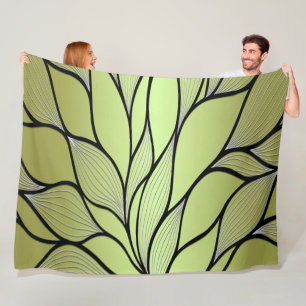 Olive Green Creative Leave Pattern  Fleece Blanket