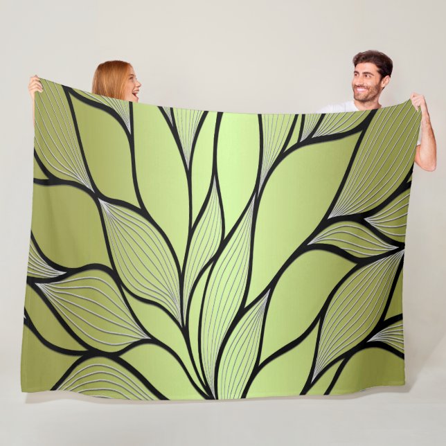 Olive Green Creative Leave Pattern  Fleece Blanket (In Situ)