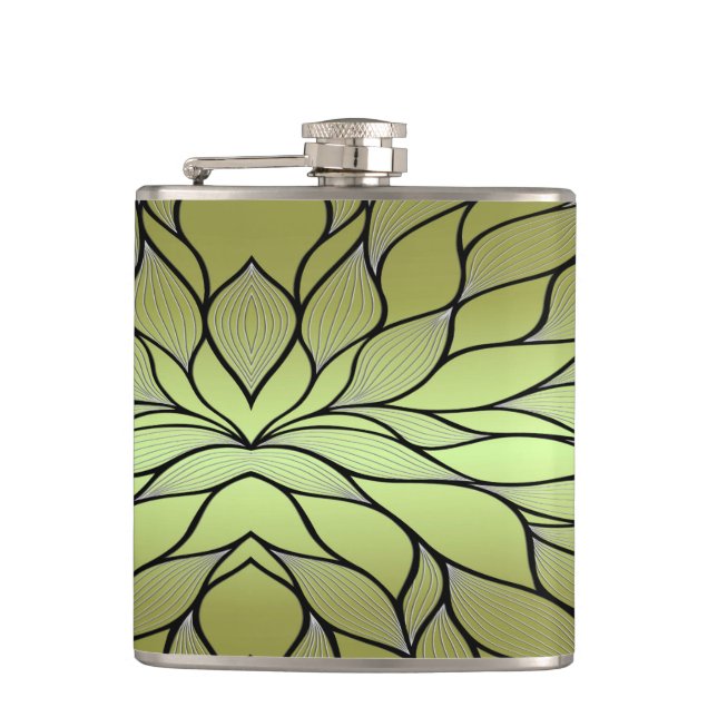 Olive Green Creative Leave Pattern  Hip Flask (Front)