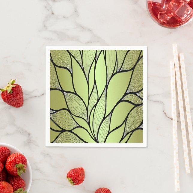Olive Green Creative Leave Pattern  Napkin (Insitu)