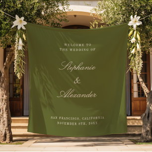 Olive Green Custom Fabric Wedding Welcome Sign Tapestry