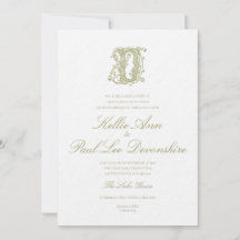Olive Green "D" Monogram Wedding Invitation