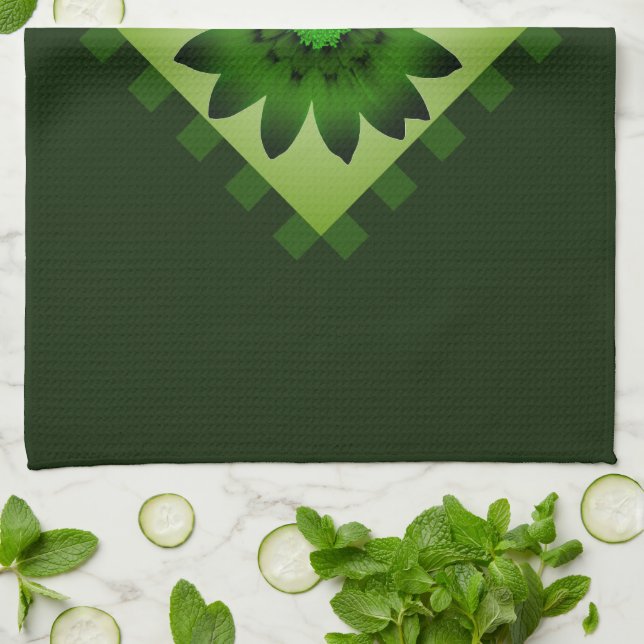 Olive Green Daisy Flower Kitchen Towel (Folded)
