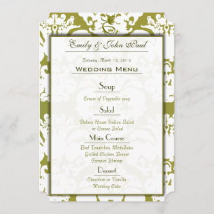 Olive Green Damask Wedding Program Menu