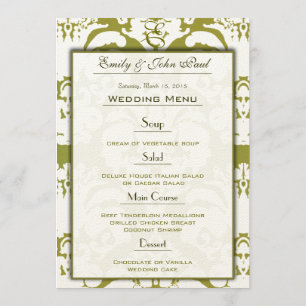 Olive Green Damask Wedding Program Menu