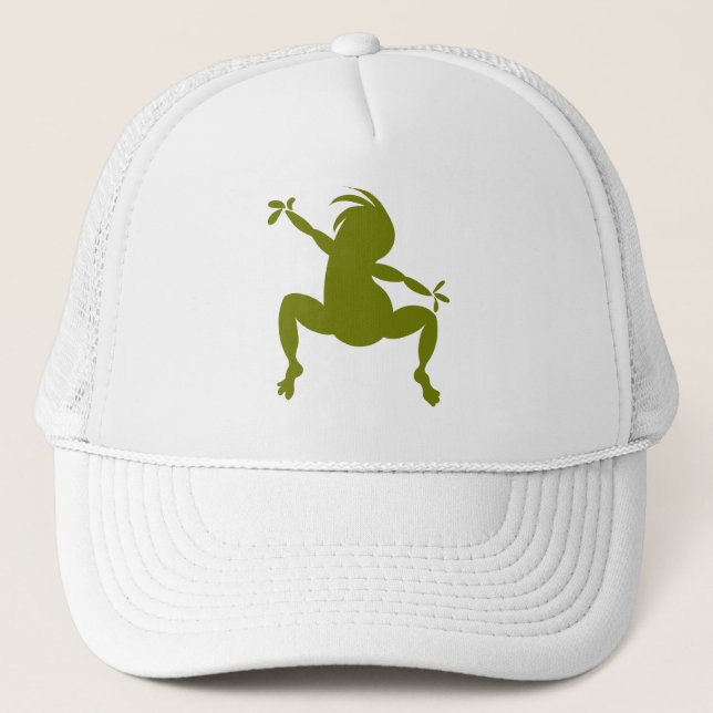 Olive Green Dancing Kokopelli Trucker Hat (Front)