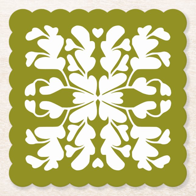 Olive green deco paper coaster (Front)