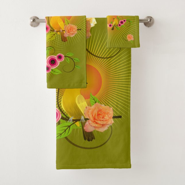 Olive Green - Dew Drops & Sunshine Bath Towel Set (Insitu)