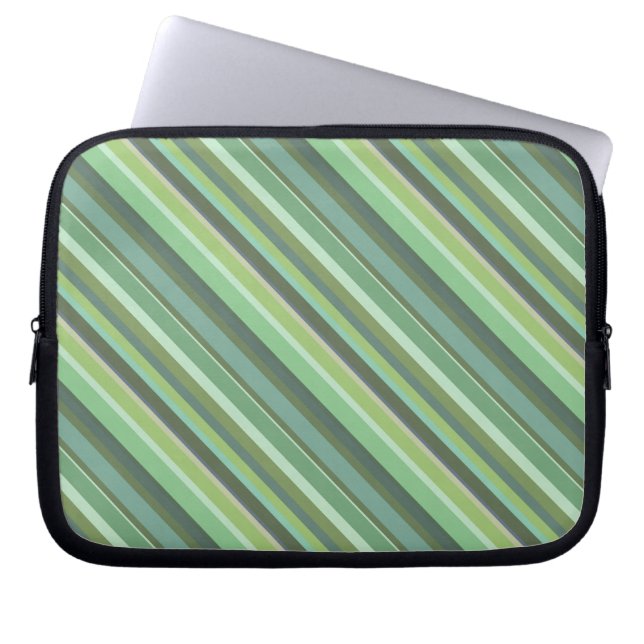 Olive green diagonal stripes laptop sleeve (Front)