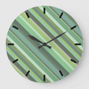 Olive green diagonal stripes large clock