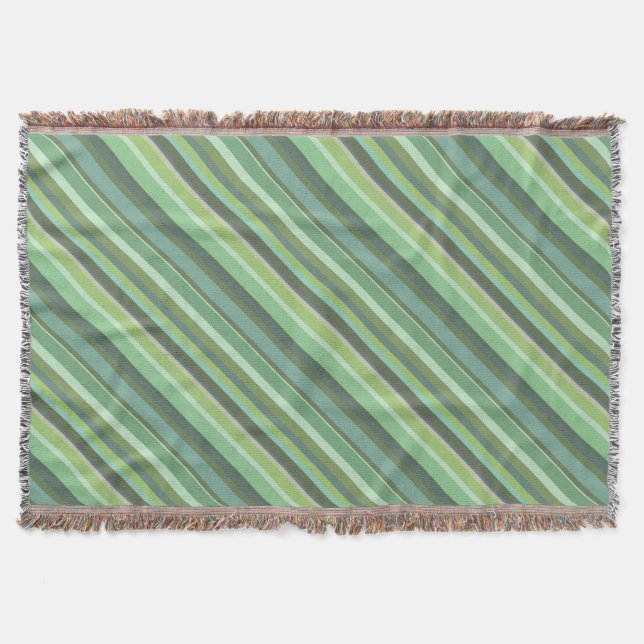 Olive green diagonal stripes throw blanket (Front)