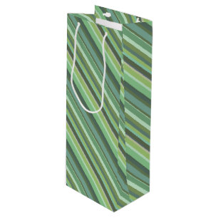 Olive green diagonal stripes wine gift bag