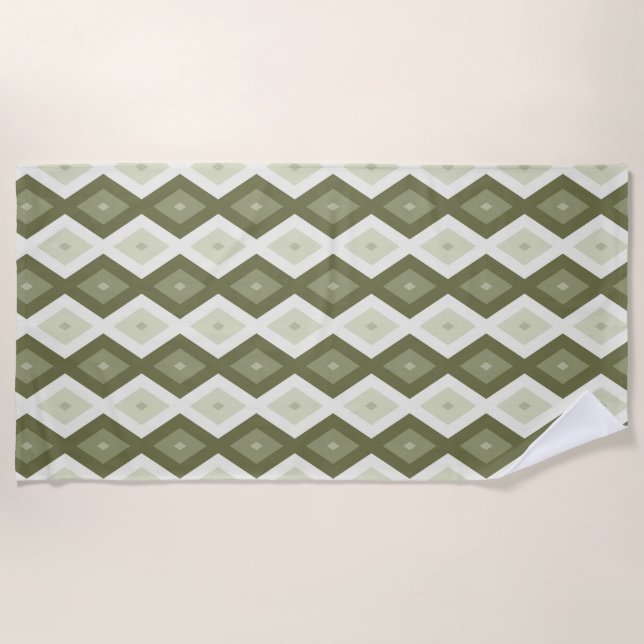 Olive green diamond pattern beach towel (Front)