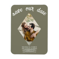 Olive Green Diamond Photo Wedding Save the Date