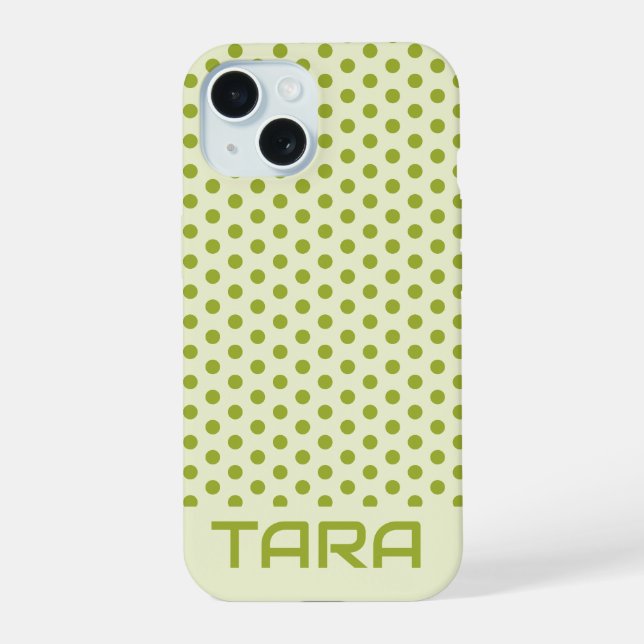 OLIVE GREEN DOTS STYLISH SIMPLE CUSTOMIZED NAME iPhone 15 CASE (Back)