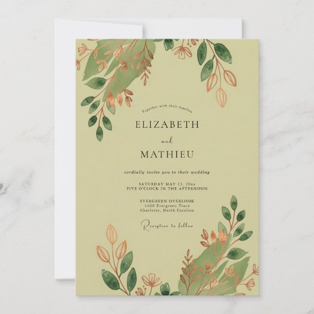 Olive Green Earthy Nature Wedding Invitation (Front)