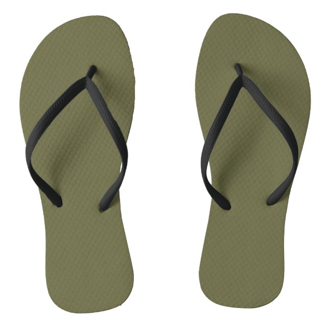 Olive Green Earthy Solid Colour Print Flip Flops (Footbed)